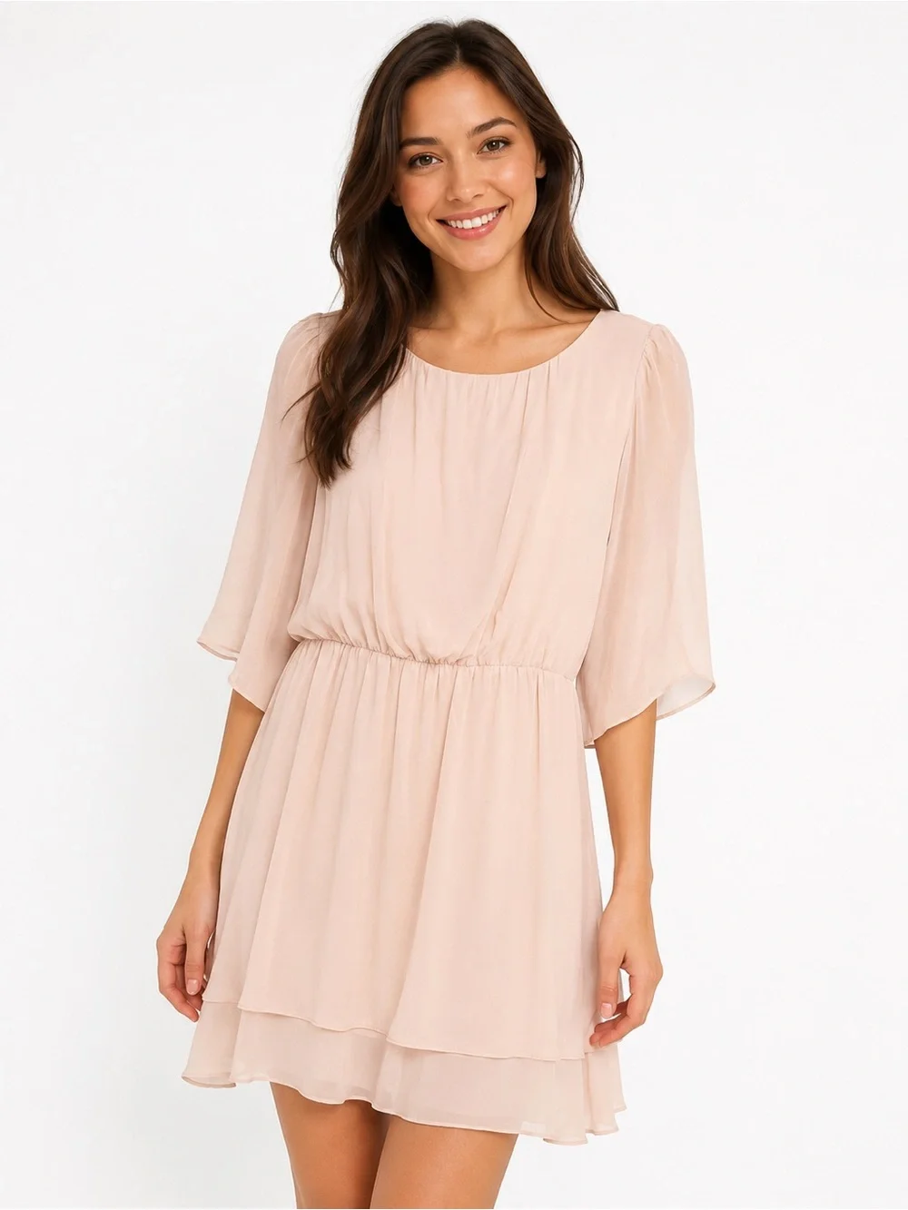 Alice + Olivia Silk Blend Size Small Layered Mini Dress in Blush Pink Cream